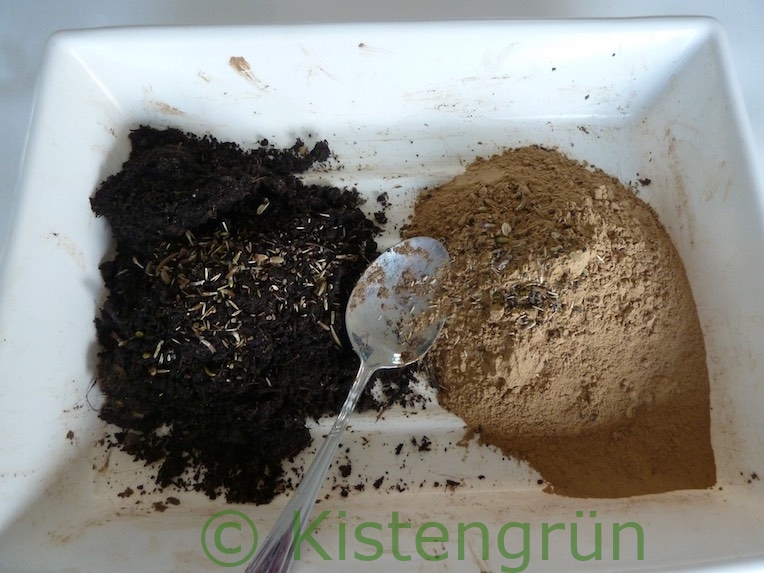 Material für Samenbomben: Erde, Ton und Pflanzensamen